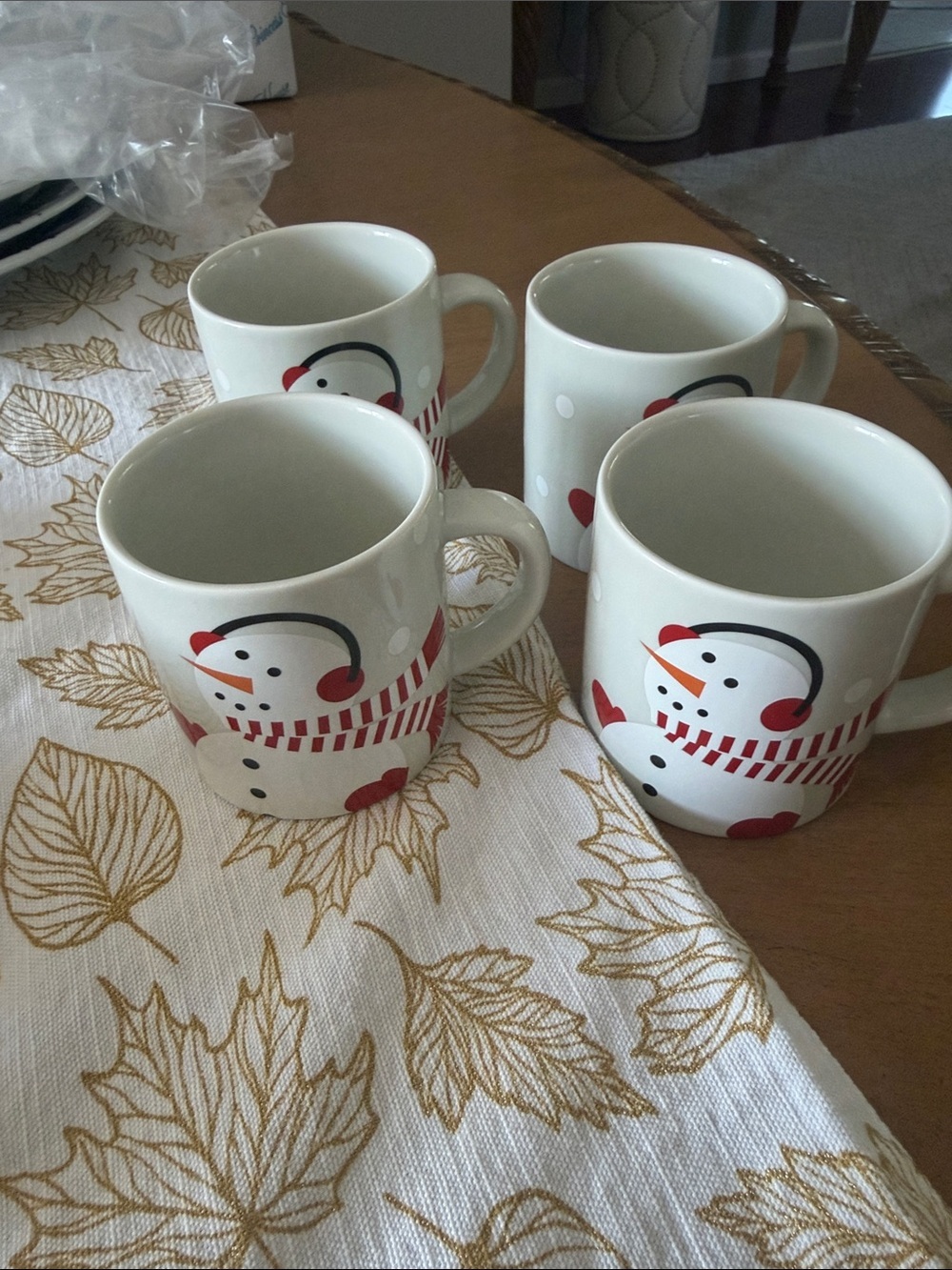 4 Crate & Barrel Snowman Coffee Mugs Joan Anderson Holiday  3” cappuccino